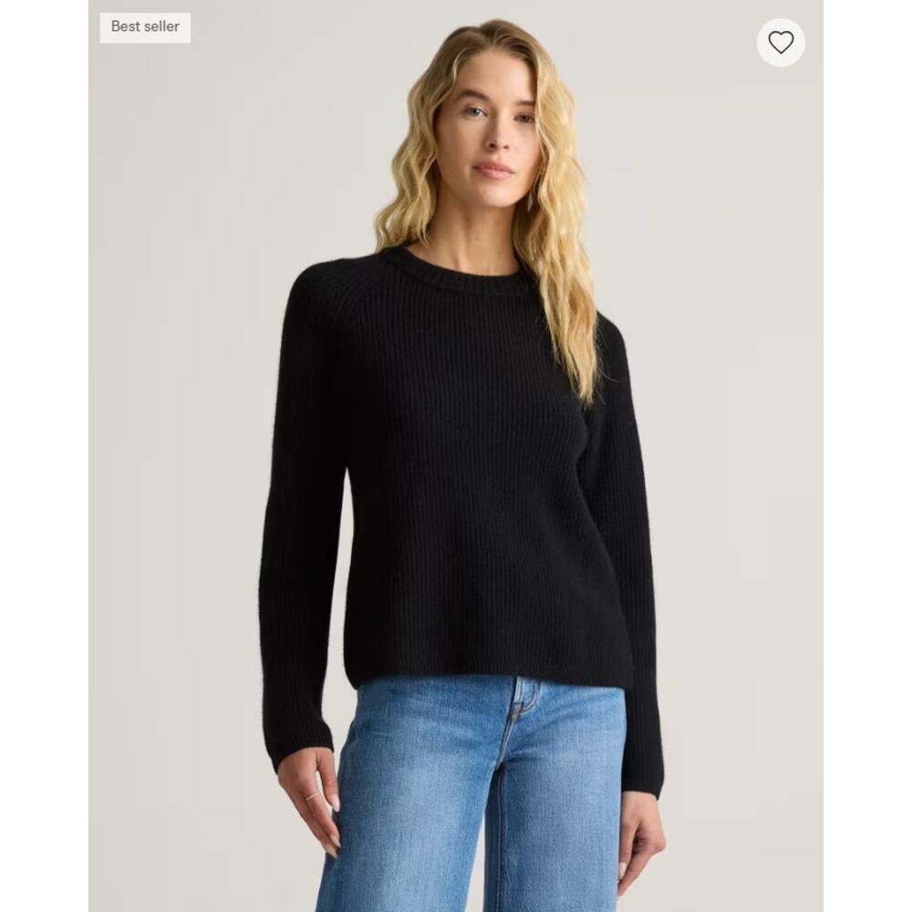 Quince Mongolian Cashmere Fisherman Crewneck Sweater Black Size L NWT